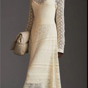 Anthropologie Cream Lace Midi Dress